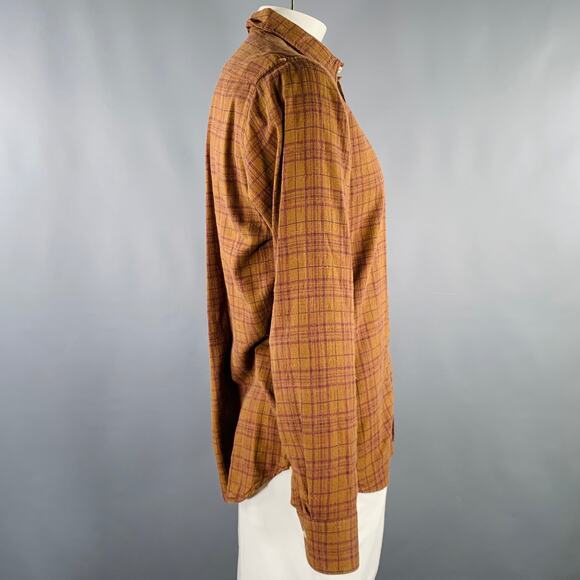 BEVILACQUA Size XL Brown Purple Checkered Cotton Blend Long Sleeve Shirt - Picture 2 of 7